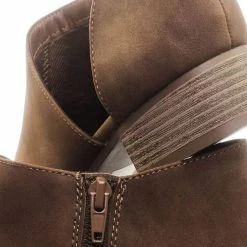 Bamboo Flare Stack Heel Ankle Booties W Side Cutout, Women Shoes