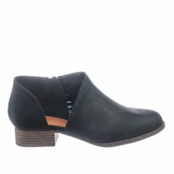 Bamboo Flare Stack Heel Ankle Booties W Side Cutout, Women Shoes