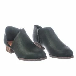 Bamboo Flare Stack Heel Ankle Booties W Side Cutout, Women Shoes