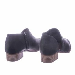 Bamboo Flare Stack Heel Ankle Booties W Side Cutout, Women Shoes