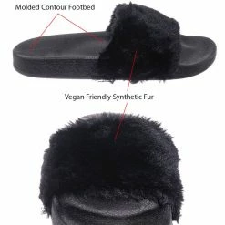 Bamboo Flatter15 Faux Fur Neon Molded Slipper Sandal - Women Slide In Slides Flats New