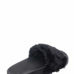 Bamboo Flatter15 Faux Fur Neon Molded Slipper Sandal - Women Slide In Slides Flats New
