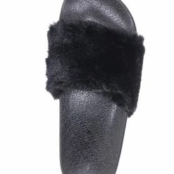 Bamboo Flatter15 Faux Fur Neon Molded Slipper Sandal - Women Slide In Slides Flats New