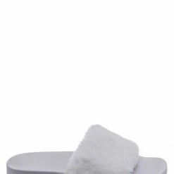 Bamboo Flatter15 Faux Fur Neon Molded Slipper Sandal - Women Slide In Slides Flats New