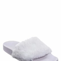 Bamboo Flatter15 Faux Fur Neon Molded Slipper Sandal - Women Slide In Slides Flats New