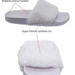 Bamboo Flatter15 Faux Fur Neon Molded Slipper Sandal - Women Slide In Slides Flats New