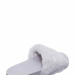 Bamboo Flatter15 Faux Fur Neon Molded Slipper Sandal - Women Slide In Slides Flats New