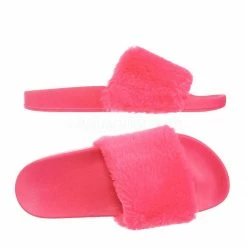 Bamboo Flatter15 Faux Fur Neon Molded Slipper Sandal - Women Slide In Slides Flats New