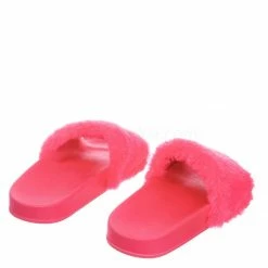 Bamboo Flatter15 Faux Fur Neon Molded Slipper Sandal - Women Slide In Slides Flats New