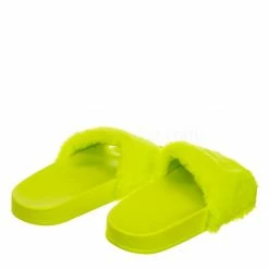 Bamboo Flatter15 Faux Fur Neon Molded Slipper Sandal - Women Slide In Slides Flats New