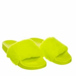 Bamboo Flatter15 Faux Fur Neon Molded Slipper Sandal - Women Slide In Slides Flats New