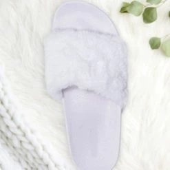 Bamboo Flatter15 Faux Fur Neon Molded Slipper Sandal - Women Slide In Slides Flats New