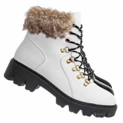 Bamboo Force10 Faux Fur Combat Boots - Winter Croc Print Lug Sole Utility Shoe