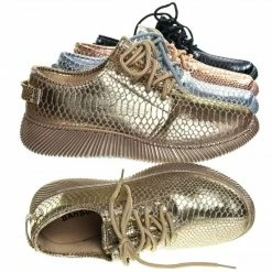 Bamboo New Forward03 Snakeskin Embossed Prints, Lace Up Sneaker W Ribbed Outsole