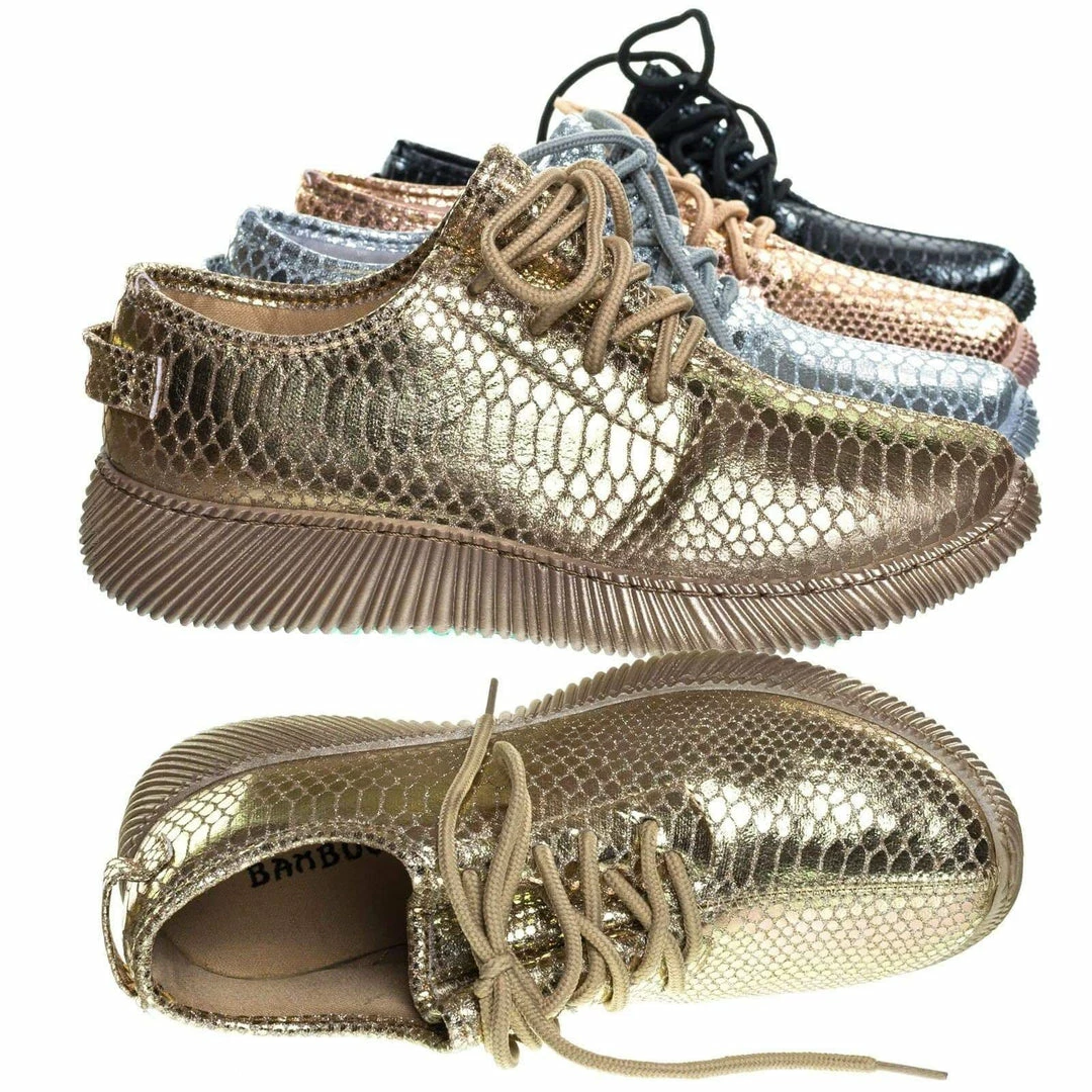 Bamboo New Forward03 Snakeskin Embossed Prints, Lace Up Sneaker W Ribbed Outsole