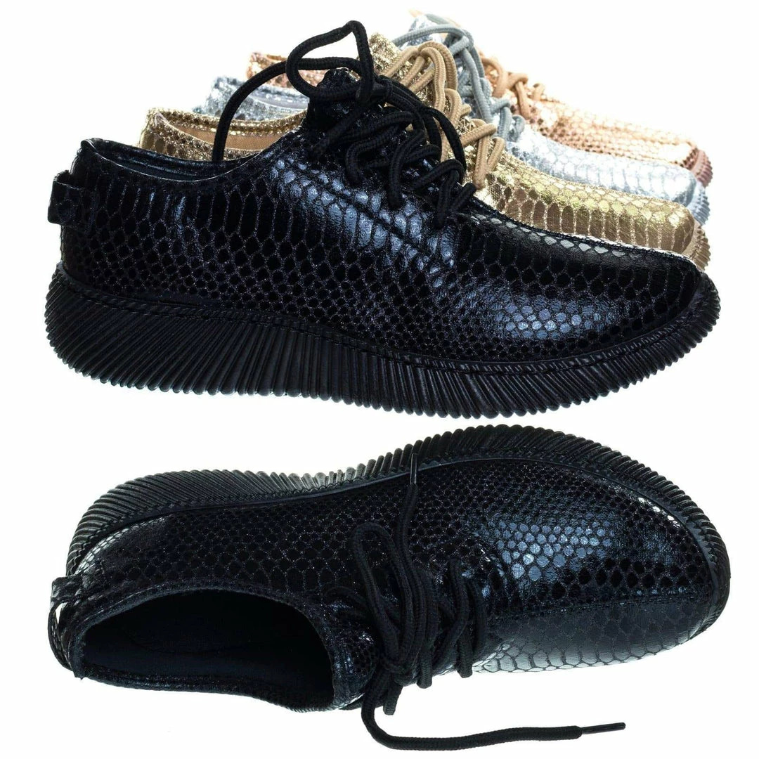 Bamboo New Forward03 Snakeskin Embossed Prints, Lace Up Sneaker W Ribbed Outsole