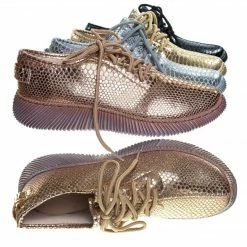 Bamboo New Forward03 Snakeskin Embossed Prints, Lace Up Sneaker W Ribbed Outsole