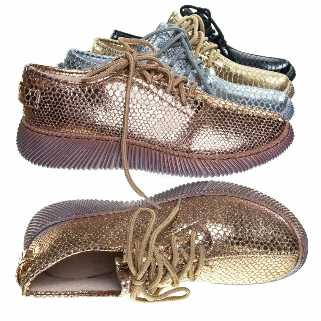 Bamboo New Forward03 Snakeskin Embossed Prints, Lace Up Sneaker W Ribbed Outsole