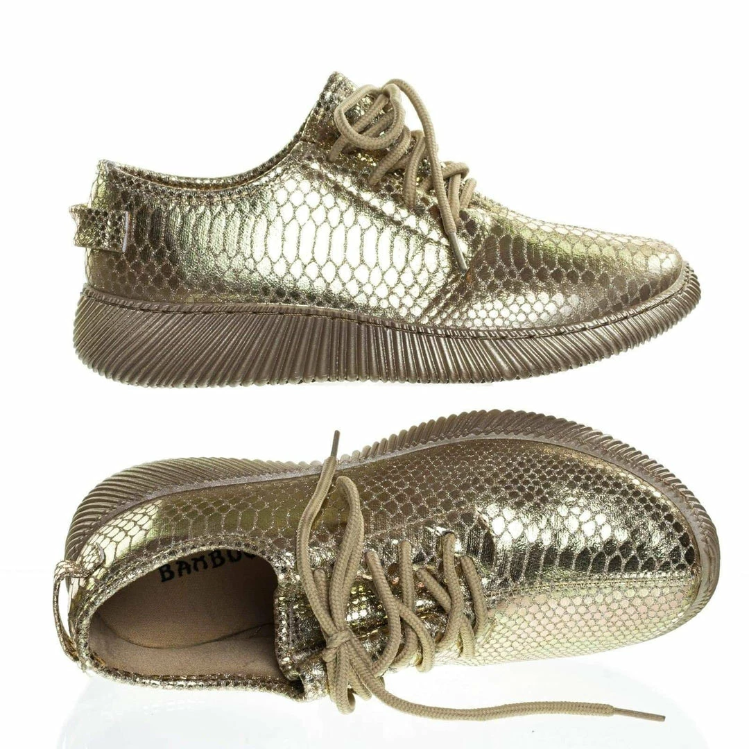 Bamboo New Forward03 Snakeskin Embossed Prints, Lace Up Sneaker W Ribbed Outsole