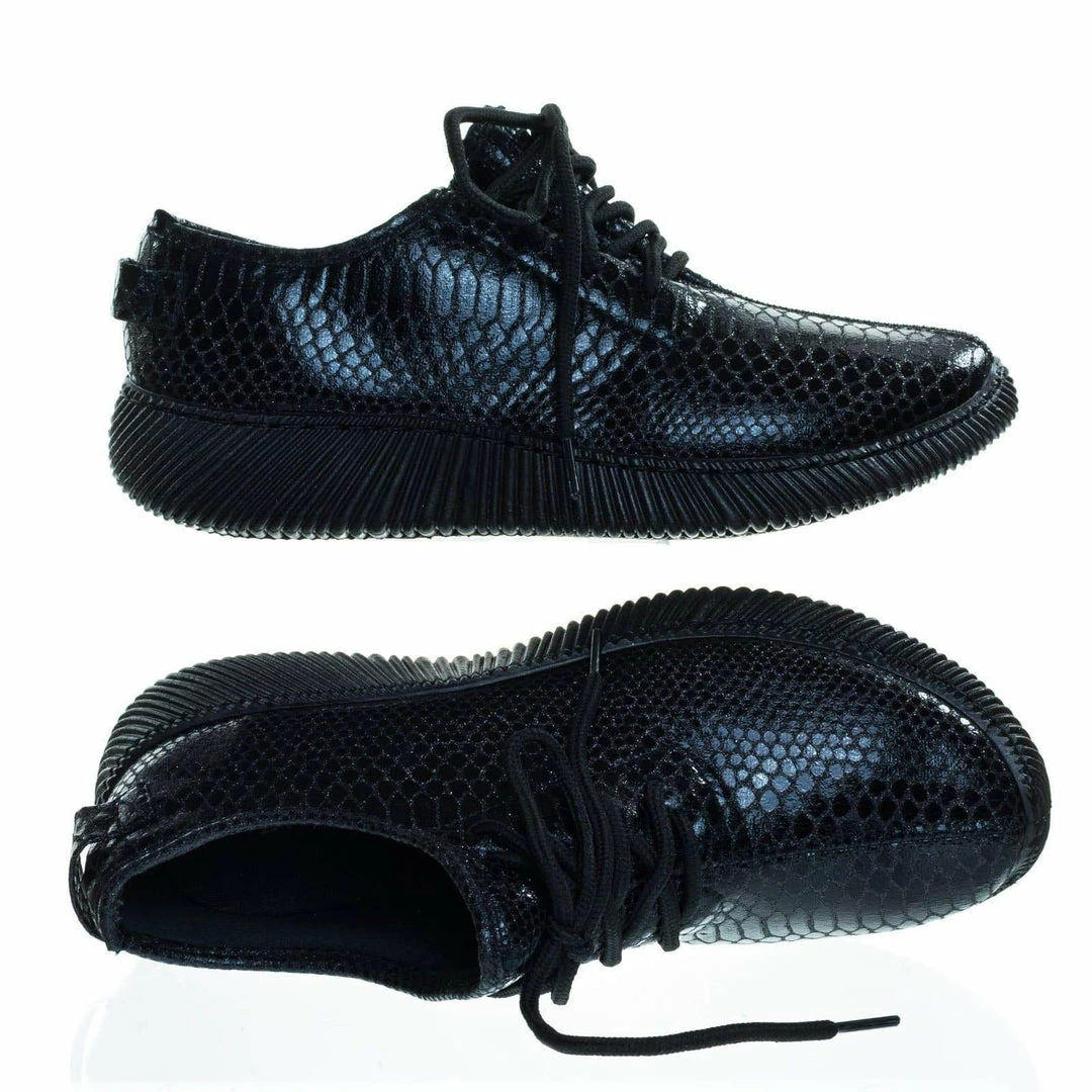 Bamboo New Forward03 Snakeskin Embossed Prints, Lace Up Sneaker W Ribbed Outsole