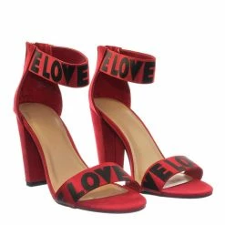 Bamboo Frenzy64 Lover Letter & Stripe High Block Heel Dress Sandal New