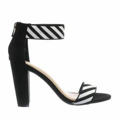 Bamboo Frenzy64 Lover Letter & Stripe High Block Heel Dress Sandal New
