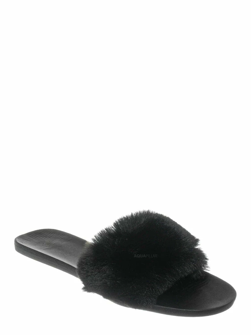 Bamboo Fullmoon14 Furry Flat Slide In Sandals - Indoor Outdoor Festival Faux Fur Shoes New