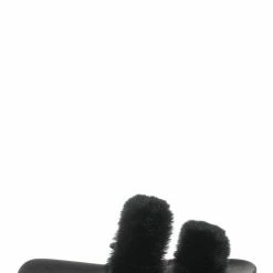 Bamboo Fullmoon15 Furry Double Strap Slide In Sandals - Faux Fur Indoor Outdoor Slipper New