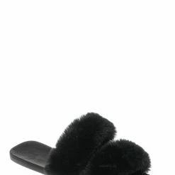 Bamboo Fullmoon15 Furry Double Strap Slide In Sandals - Faux Fur Indoor Outdoor Slipper New