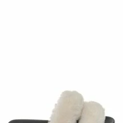 Bamboo Fullmoon15 Furry Double Strap Slide In Sandals - Faux Fur Indoor Outdoor Slipper New
