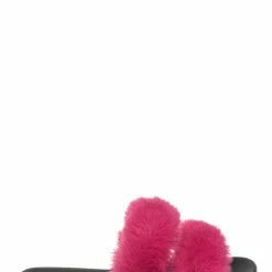 Bamboo Fullmoon15 Furry Double Strap Slide In Sandals - Faux Fur Indoor Outdoor Slipper New