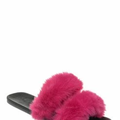 Bamboo Fullmoon15 Furry Double Strap Slide In Sandals - Faux Fur Indoor Outdoor Slipper New