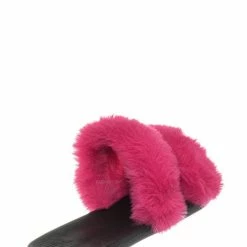 Bamboo Fullmoon15 Furry Double Strap Slide In Sandals - Faux Fur Indoor Outdoor Slipper New