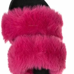 Bamboo Fullmoon15 Furry Double Strap Slide In Sandals - Faux Fur Indoor Outdoor Slipper New