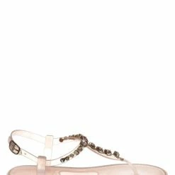 Bamboo Gather06 Jewel Lucite Jelly Flat Sandal - Clear Translucent Rhinestone Shoes