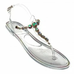 Bamboo Gather06 Jewel Lucite Jelly Flat Sandal - Clear Translucent Rhinestone Shoes