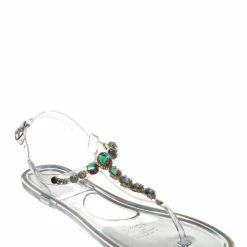 Bamboo Gather06 Jewel Lucite Jelly Flat Sandal - Clear Translucent Rhinestone Shoes