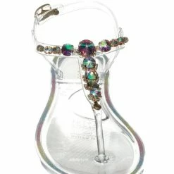 Bamboo Gather06 Jewel Lucite Jelly Flat Sandal - Clear Translucent Rhinestone Shoes