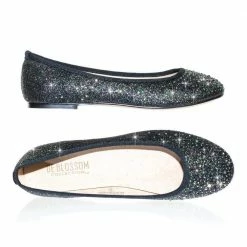 Gigi6 By Bamboo Women's Round Toe Ballet Flats With Iridescent Rhinestone Studs On Glitter Vamp