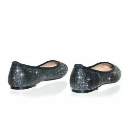 Gigi6 By Bamboo Women's Round Toe Ballet Flats With Iridescent Rhinestone Studs On Glitter Vamp