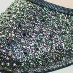 Gigi6 By Bamboo Women's Round Toe Ballet Flats With Iridescent Rhinestone Studs On Glitter Vamp