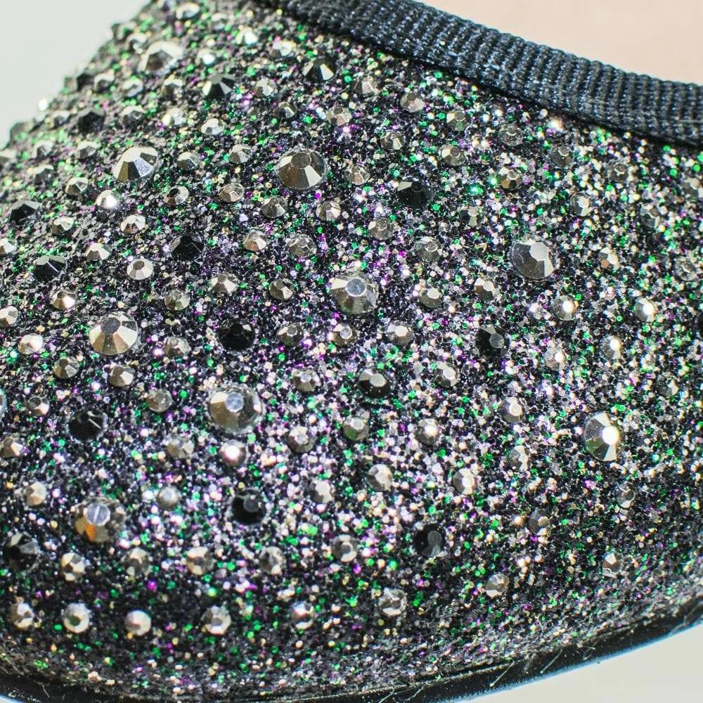 Gigi6 By Bamboo Women's Round Toe Ballet Flats With Iridescent Rhinestone Studs On Glitter Vamp