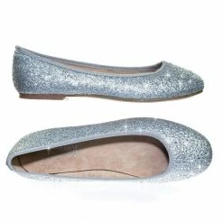 Gigi6 By Bamboo Women's Round Toe Ballet Flats With Iridescent Rhinestone Studs On Glitter Vamp