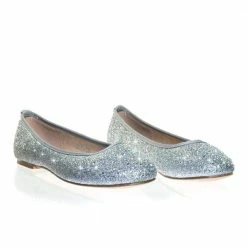 Gigi6 By Bamboo Women's Round Toe Ballet Flats With Iridescent Rhinestone Studs On Glitter Vamp