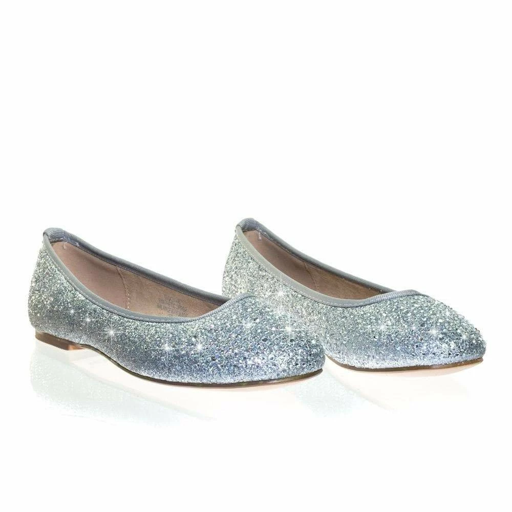 Gigi6 By Bamboo Women's Round Toe Ballet Flats With Iridescent Rhinestone Studs On Glitter Vamp