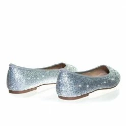 Gigi6 By Bamboo Women's Round Toe Ballet Flats With Iridescent Rhinestone Studs On Glitter Vamp