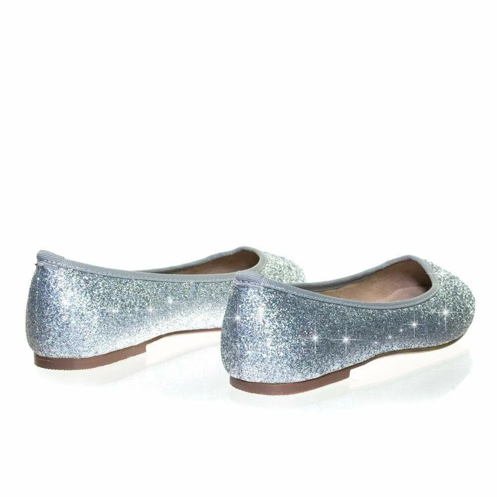 Gigi6 By Bamboo Women's Round Toe Ballet Flats With Iridescent Rhinestone Studs On Glitter Vamp