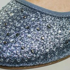 Gigi6 By Bamboo Women's Round Toe Ballet Flats With Iridescent Rhinestone Studs On Glitter Vamp