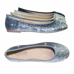 Gigi6 By Bamboo Women's Round Toe Ballet Flats With Iridescent Rhinestone Studs On Glitter Vamp