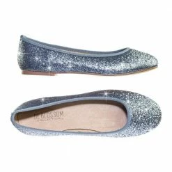 Gigi6 By Bamboo Women's Round Toe Ballet Flats With Iridescent Rhinestone Studs On Glitter Vamp
